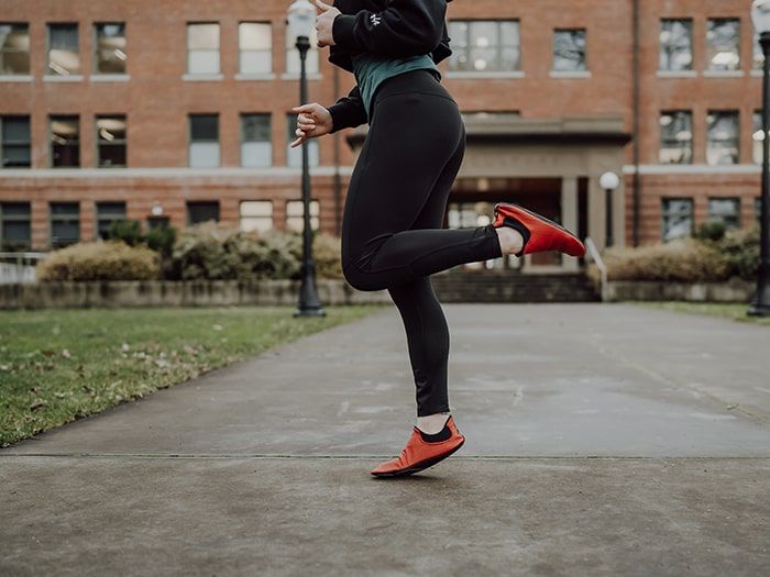 Red flexible slip on workout shoes