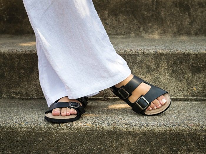 Black leather barefoot sandals