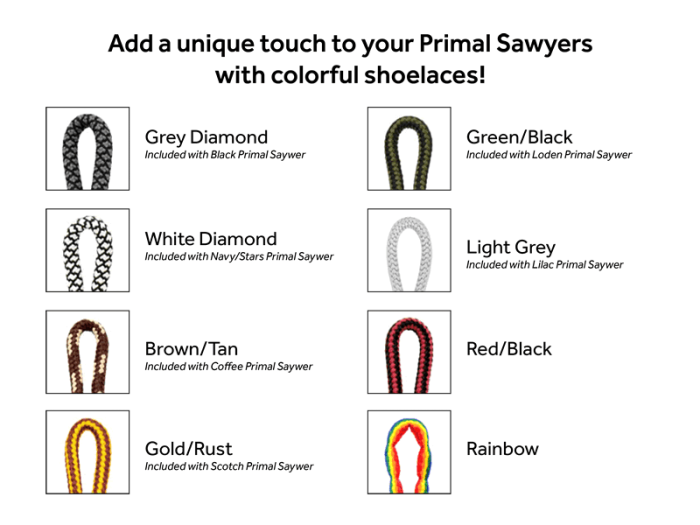 Colorful Shoelaces for Primal Sawyer Shoes