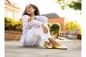 Woman wearing Shiny Gold Ballerines