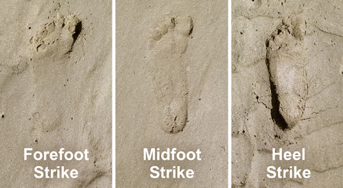 Using sand to analyze your running footstrike Comparison of forefoot strike, midfoot strike, and heel strike in sand