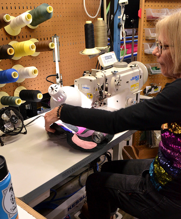 Wacky hat getting sewed