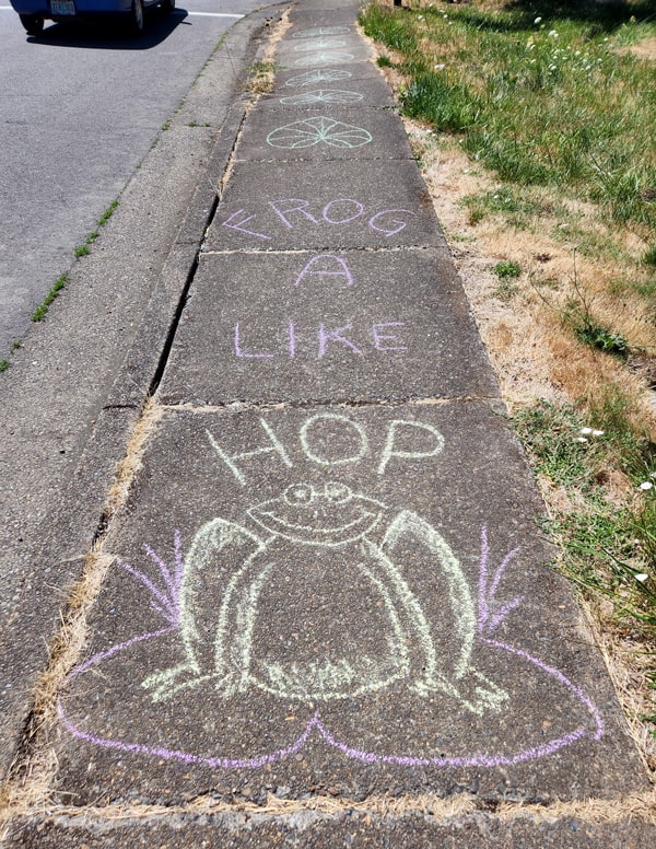 Hop like a frog drawn with sidewalk chalk
